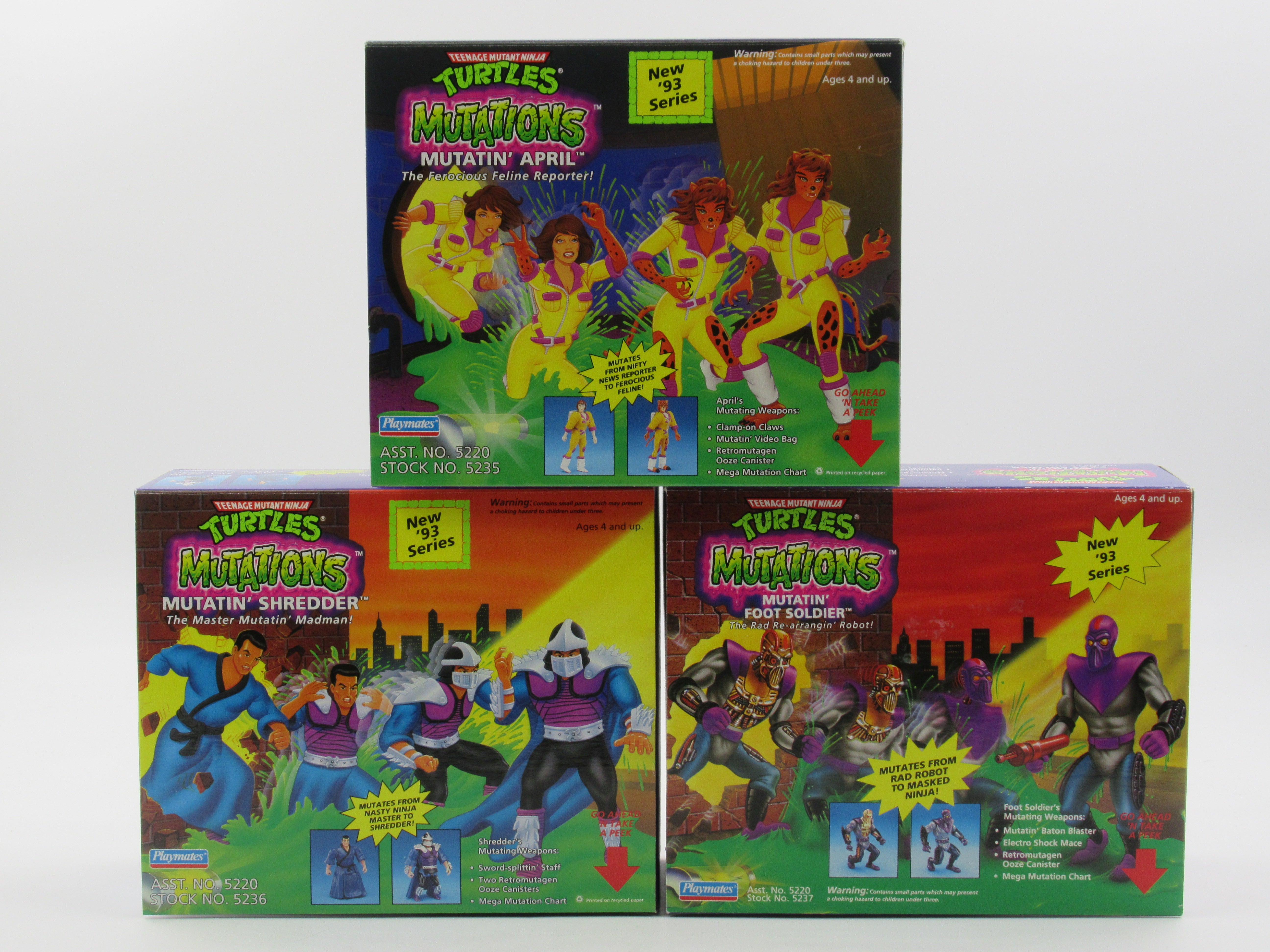 Teenage Mutant Ninja Turtles Shredder/Foot Soldier/April Mutations 4.5" Figures TMNTs - Playmates (1993)